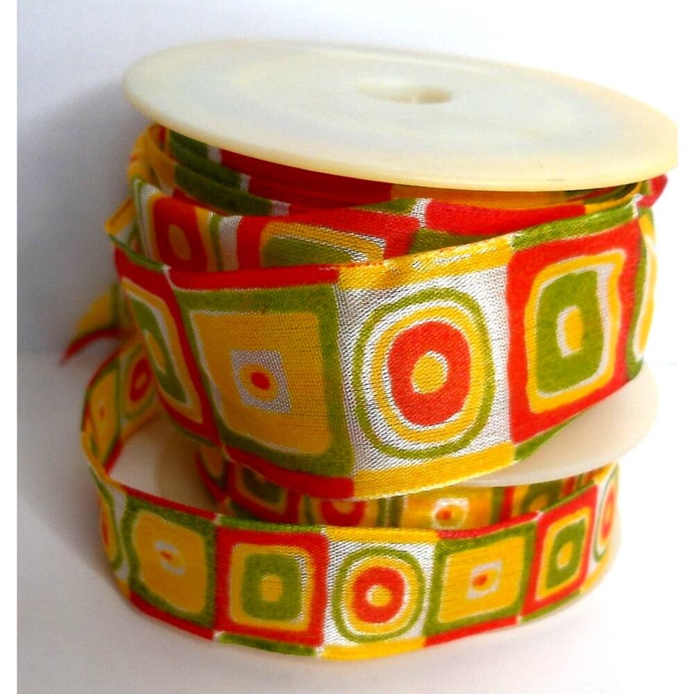 Vintage Retro Ribbon Psychedelic Wired Orange Green Yellow Set of 2